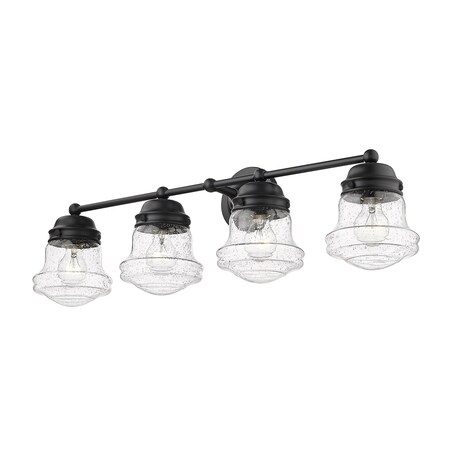 Z-Lite Vaughn 4 Light Vanity, Matte Black And Clear Seedy 736-4V-MB